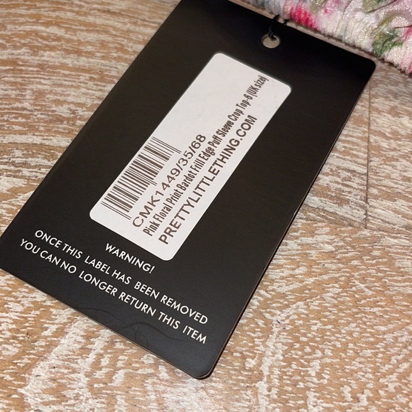 NWT Pink Floral Satin Puff Sleeve Bardot Crop Top - Picture 4 of 5